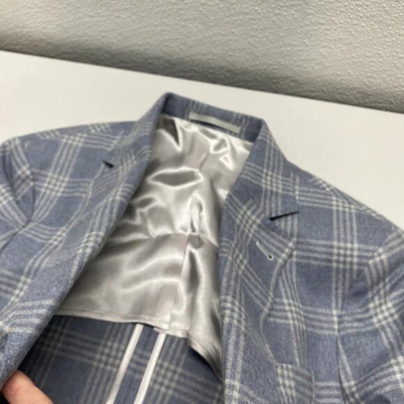 NEW GEN TEAL Men’s Plaid Check Sport Coat Size 38 Regular Cornflower Blue - Picture 3 of 11